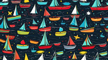 Seamless pattern with boats