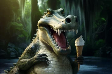 Foto auf Acrylglas crocodile eats ice cream © mongkeyD