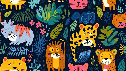 Seamless pattern with funny animals