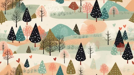 Keuken foto achterwand Bergen Seamless pattern, winter landscape with trees and mountains