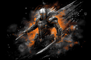 Dark undead knight with burning sword