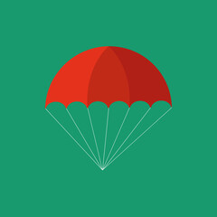 Illustration of a red parachute isolated on an green background.