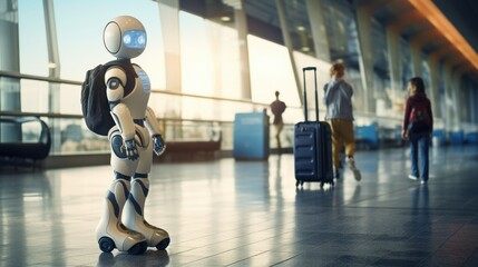 airport of the future with a robot - obrazy, fototapety, plakaty