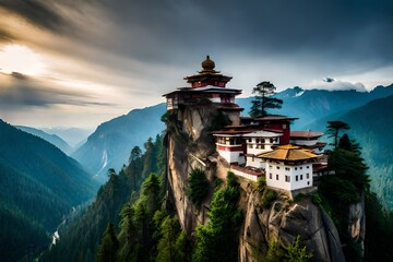 buddhist temple in the mountains - obrazy, fototapety, plakaty