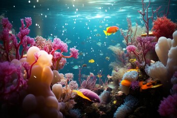 Colorful underwater flora and fauna. AI generative