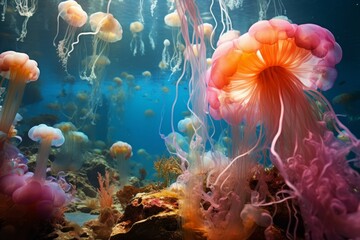 Fototapeta na wymiar Colorful underwater flora and fauna. AI generative