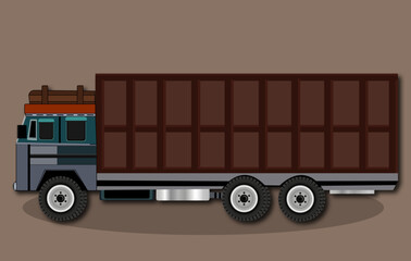 Vector illustration side view of classic Indian jingle truck.
