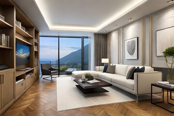Fototapeta premium modern living room with fireplace