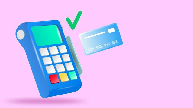 Payment terminal, a modern POS-bank payment device.
A payment device with an NFC keyboard. A credit card reader.
Animation of a contactless payment system.
