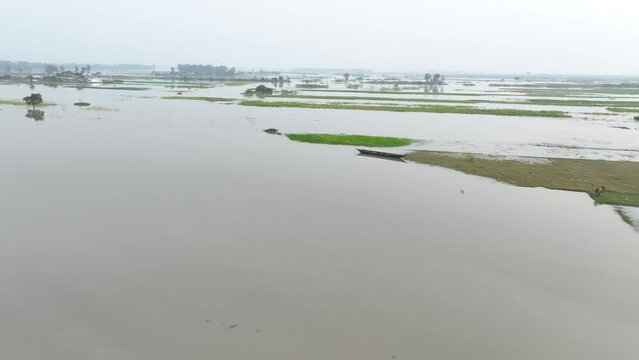 Aerial view of flood affected villages in Bangladesh.