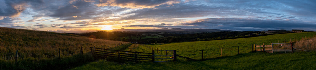 Panoramic sunset on the horizon in Scotland