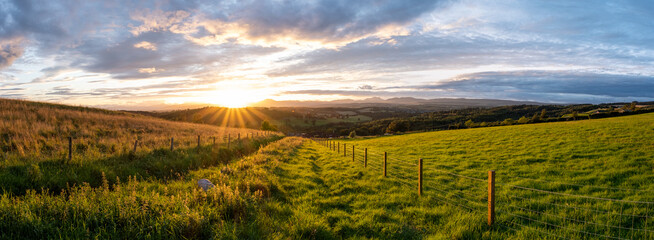 Panoramic sunset on the horizon in Scotland