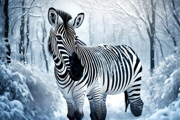 Fototapeta na wymiar zebra in the snow