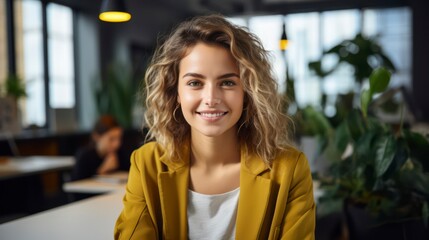 Fototapeta premium beautiful happy woman in yellow jacket