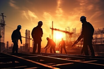 Silhouette construction work during sunset time industry construction building concept