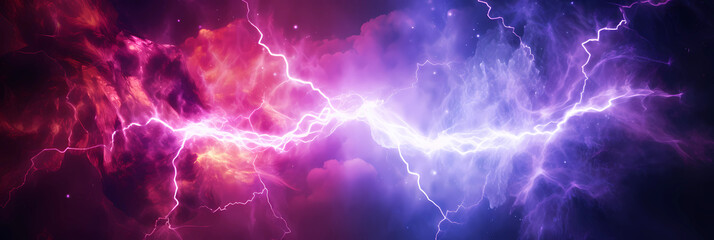 pink and purple lightning hitting each other, colorful lightning, forcce of nature