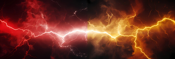 yellow and red lightning hitting each other, colorful lightning, forcce of nature