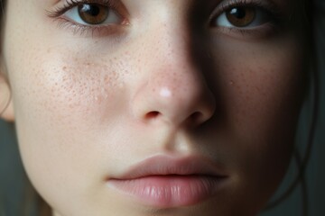 Fototapeta premium Allergy young woman face pimples. Generate Ai