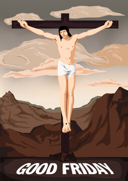 Vector illustration poster of Good Friday, portrait of Crucifixion of jesus christ. good friday, good friday image.

