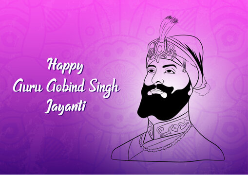 Vector illustration of Guru Gobind Singh Jayanti, Indian Sikh religious festival on purple background. guru gobind singh jayanti, guru gobind singh jayanti images, gurpurab guru gobind singh ji.
