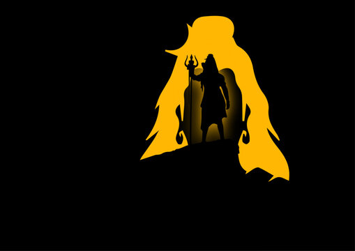 Vector illustration poster of Happy Maha Shivratri images with yellow silhouette of Lord Shiva on black background.  Baba bhole shivratri images, Happy Shivratri photos, Happy Maha Shivratri pics, Shi
