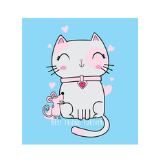 cute cat forever t shirt print vector