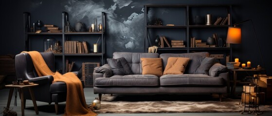 Fototapeta premium Nordic noir interior mock-up