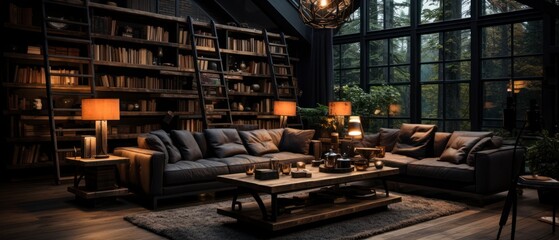 Fototapeta premium Nordic noir interior mock-up