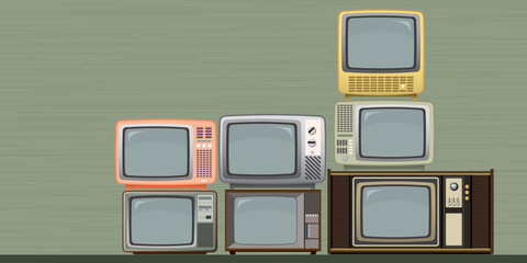 Various colorful retro and vintage televisions isolated vector illustration.