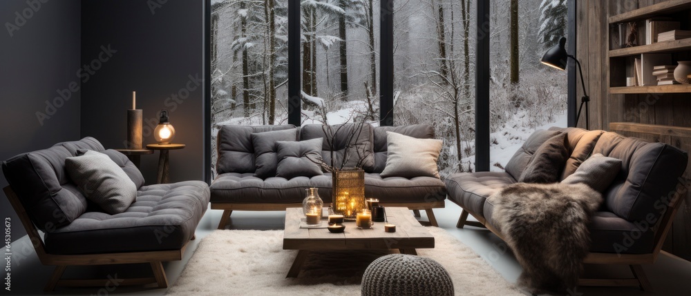 Wall mural nordic noir interior mock-up