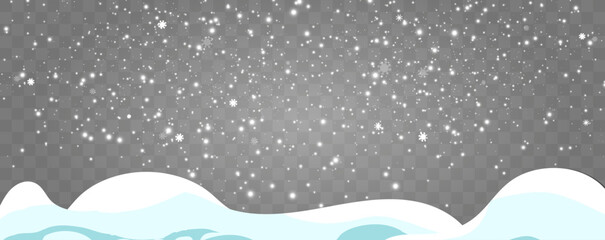 Fototapeta na wymiar Vector illustration of flying snow on a transparent background.Natural phenomenon of snowfall or blizzard.