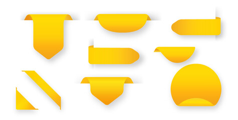 Yellow price tags, showcasing isolated ribbon sale banners. PNG realistic yellow price tags are tailored for exclusive special offers and enticing shopping discounts.
