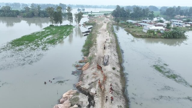 Aerial view of flood affected villages in Bangladesh.