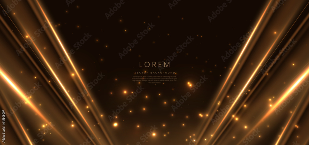 Wall mural abstract lighting effect dot neon gold light ray on on dark transparent background. template premium