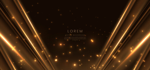 Abstract lighting effect dot neon gold light ray on on dark transparent background. Template premium award ceremony design.