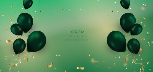 Elegant green balloon and ribbon gold. Celebration party happy concept. © Pramote