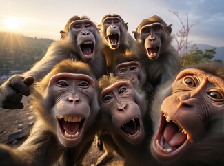 A group of macaques - obrazy, fototapety, plakaty