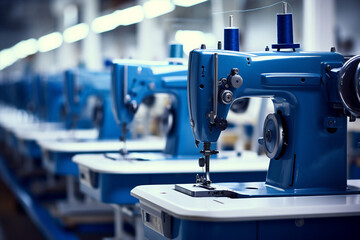 Business manufacture designer machine industrial fabric production factory tailor sewing - obrazy, fototapety, plakaty