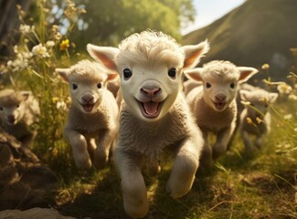A group of young sheep