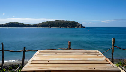 Obraz premium wooden pier on the lake, vacation, horizon, clouds, Ai generative