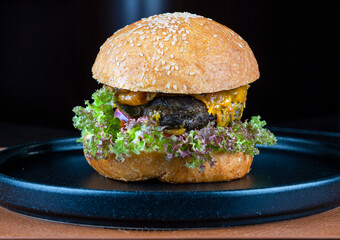 hamburger on black background