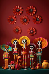 decorations with skulls to celebrate day of the dead mexican holiday
