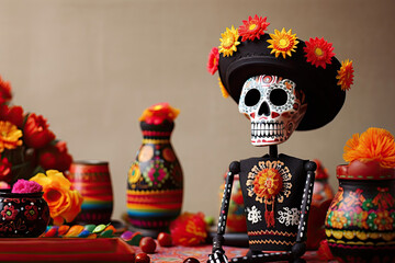 decorations with skulls to celebrate day of the dead mexican holiday