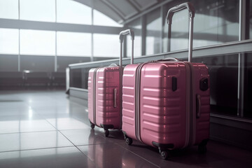generative ai photo of two suitcases standing alone at the airport, concept of travelling