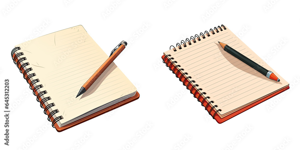 Poster notebook with pen for art work on a transparent background