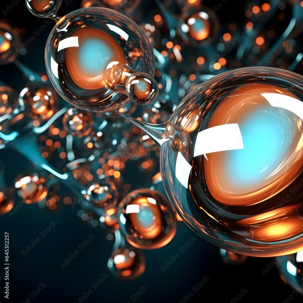 Poster 3d illustration of a transparent metaball with a huge number of parts on a black background. digital