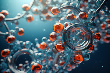 3d illustration of a transparent metaball with a huge number of parts on a black background. Digital metaball background of flying overflowing into each other shiny spheres. Generate Ai