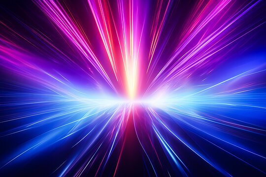 Abstract  blue and pink neon glowing crossing lines pattern. Dark  background of colorful neon glowing light shapes. Generate Ai