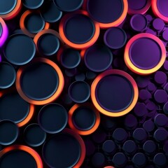 Abstract 3d background made of black circles with neon 