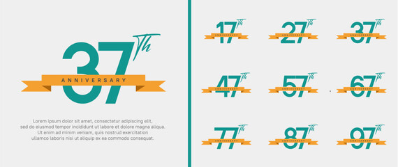 set of anniversary logo green color number and orange ribbon on white background for celebration